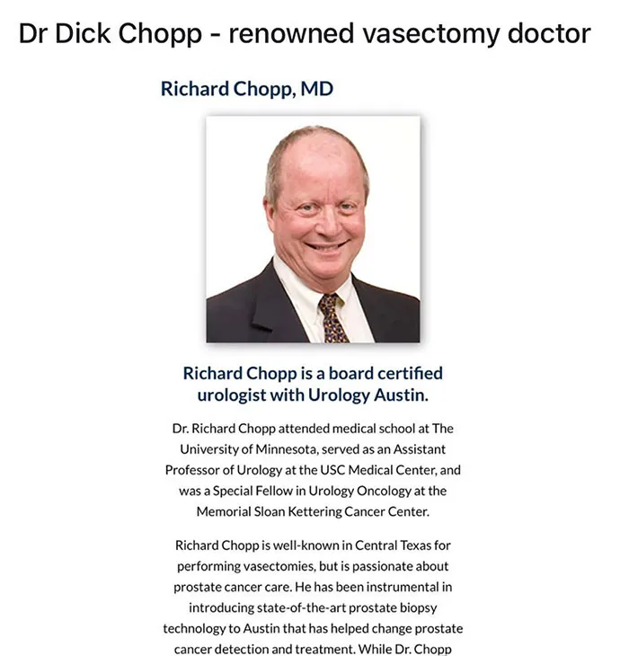 To Briefly Return To A Previous Theme Of “Great Names”.if You Need A Vasectomy In The Austin Texas Area - Dr Dick Chopp Is Your Guy