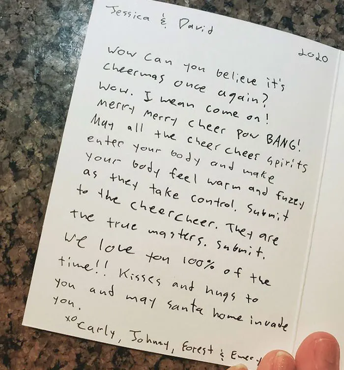 I Asked My Husband To Take On Some Christmas Cards This Year. My Sister Just Sent Me This Picture Of What He Wrote