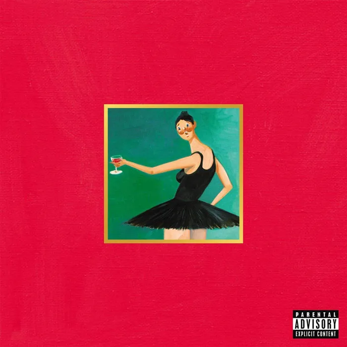 Ballet dancer holding a glass on a vibrant red background, representing one of the greatest album covers ever.