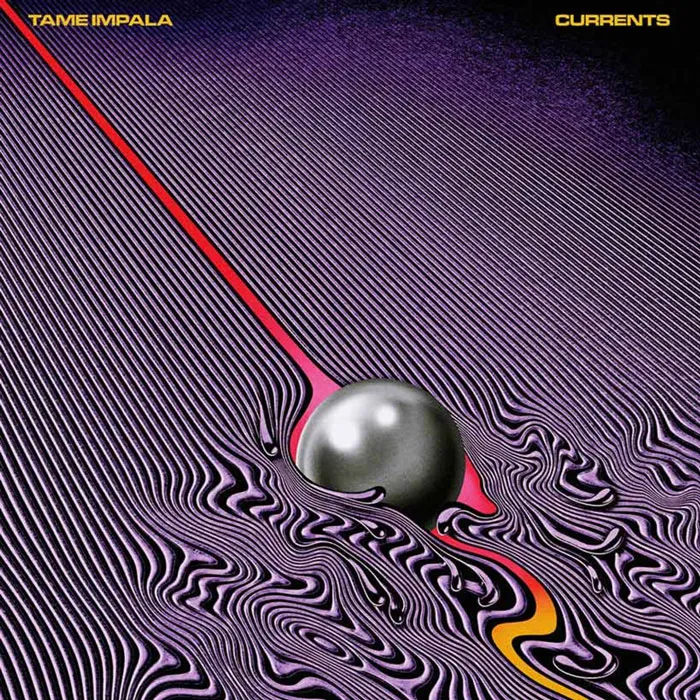 Psychedelic album cover with a metallic sphere and vibrant lines, exemplifying one of the greatest album covers ever.