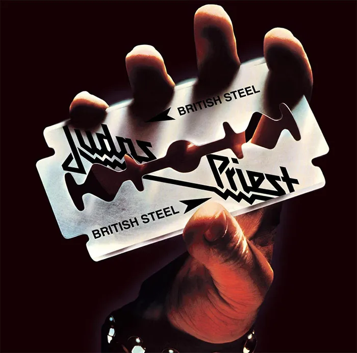 A hand holding a razor blade with band logo, representing one of the greatest album covers.