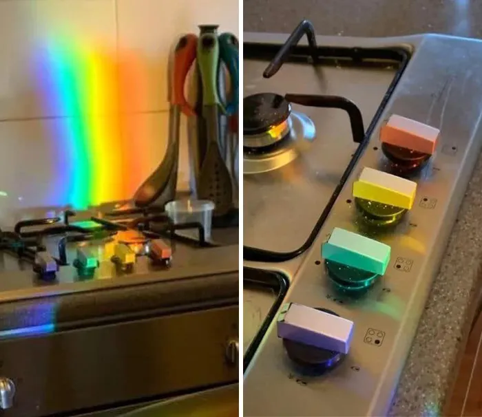 Rainbow From The Window Lines Up Perfect On Stove