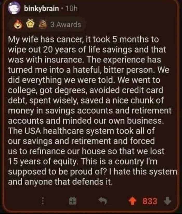 Every Other Developed Nation: Sick. Help! / USA: How We Gonna Pay For It?