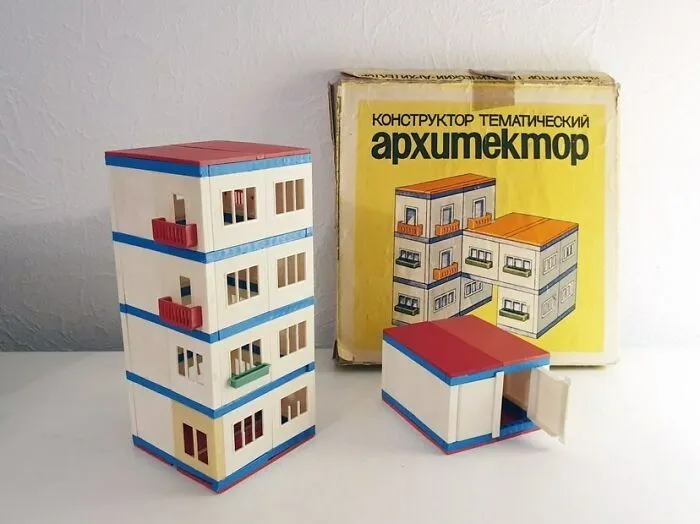 Kit de construcción soviético "Arquitecto" para niños, años 80