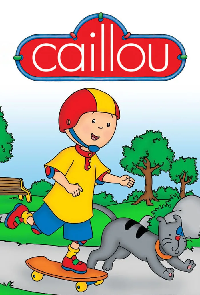 A kid from popular '90s cartoons rides a skateboard with a cat.