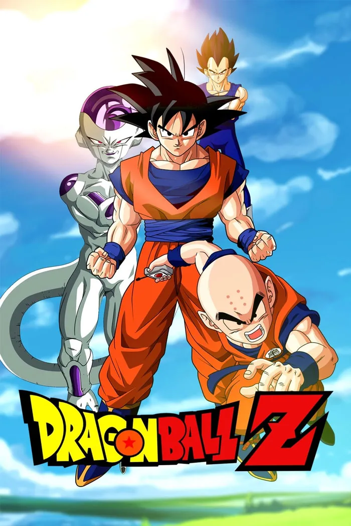 Iconic '90s cartoon characters from Dragon Ball Z in an action pose.