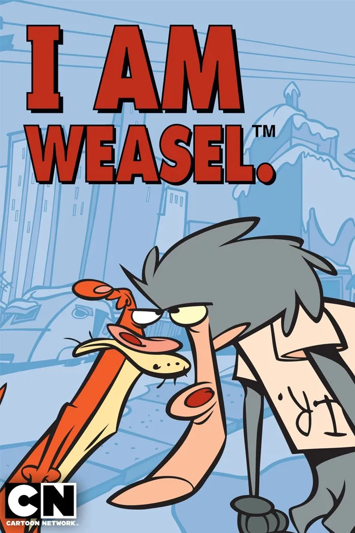 Cartoon characters Weasel and Baboon from 90s cartoon series "I Am Weasel" on Cartoon Network.