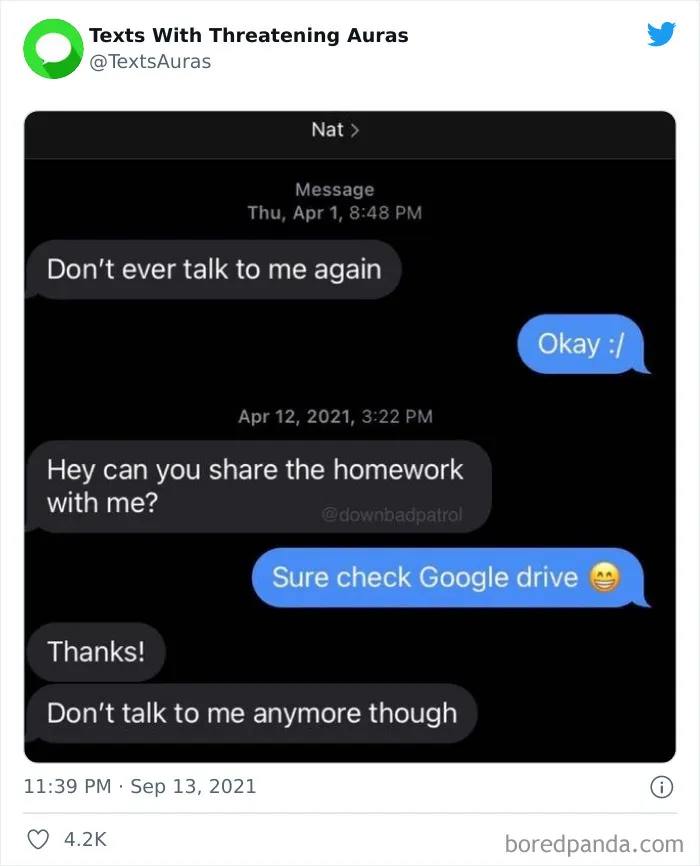 30 "Cursed" Texts With The Most Threatening Auras Shared On This Account