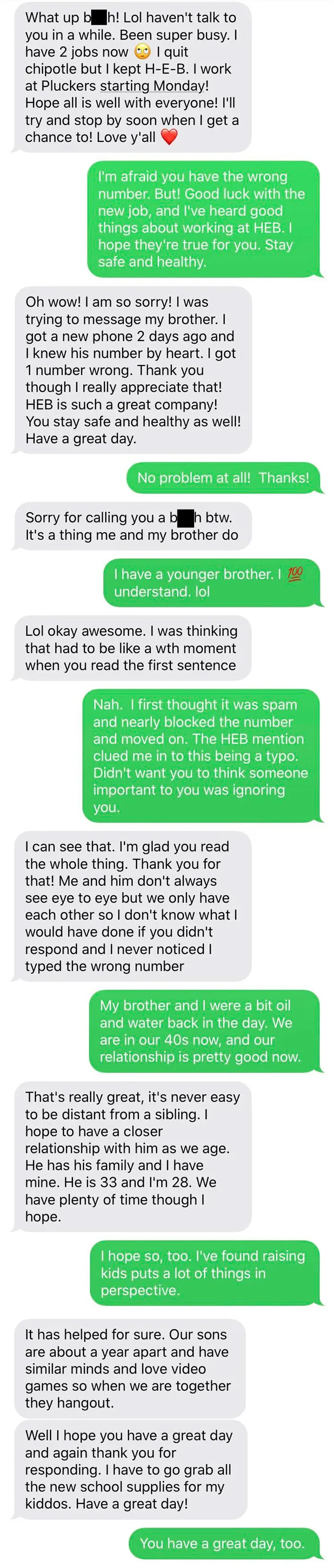 New Job; Wrong Number; Bonding Experience