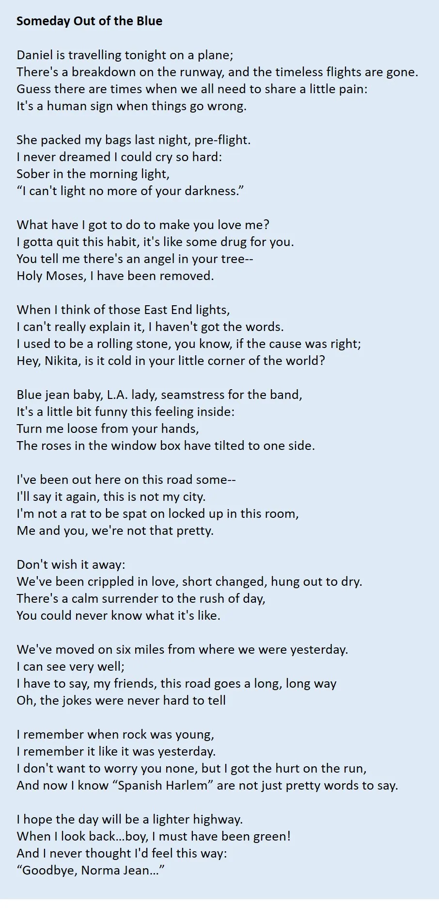 I Wrote A Poem Using Only The First Lines Of Elton John Songs