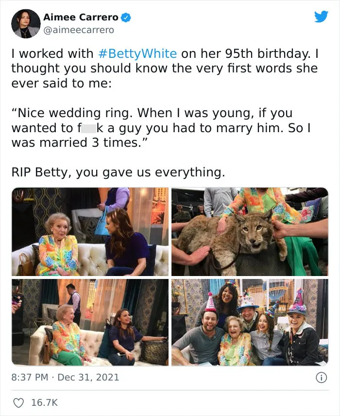 30 Fellow Celebrities Went Online To Show Gratitude To Betty White After She Passed Away At The Age Of 99