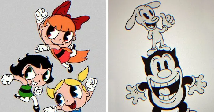 "Trapped" In The 1930s: Artist Draws Popular Characters In Rubber Hose Style (16 Pics)