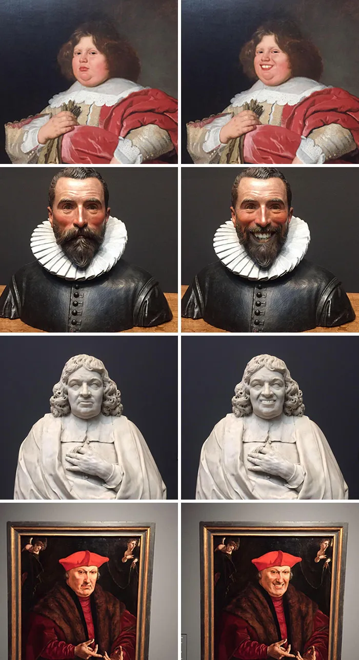 Went To A Museum Armed With Face App To Brighten Up A Lot Of The Sombre Looks On The Paintings And Sculptures. The Results