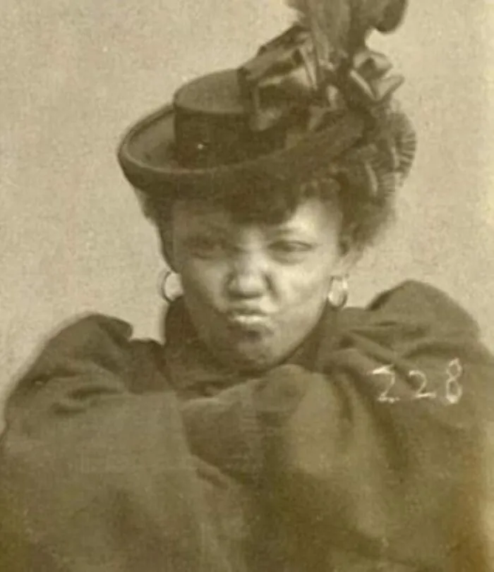 Goldie Williams Was A Rebellious Woman Arrested For Vagrancy. ‘She Refused To Unfold Her Arms And Stop Making This Face For Her 1898 Mugshot - Omaha, Nebraska