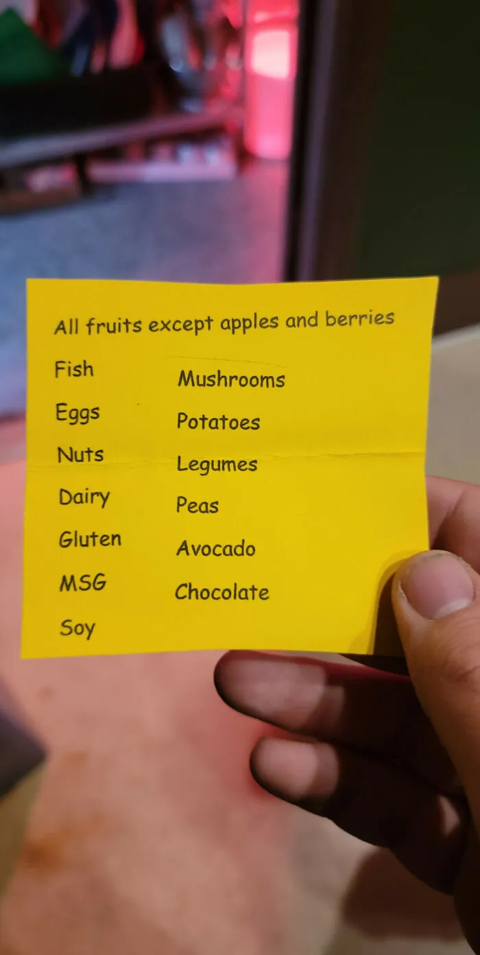 Was Handed This Allergy List By A Customer. Things Went Downhill From There