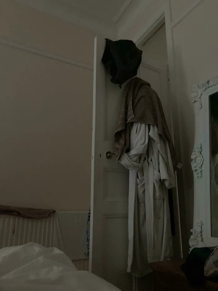 Woke Up Scared Stiff Last Night When I Noticed A Victorian Ghost Floating At The End Of My Bed. Took Me A Few Minutes To Realise It Was My Clothes On The Door