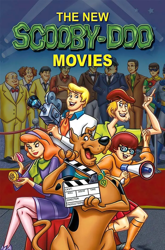 Cover of "The New Scooby-Doo Movies" featuring classic '70s cartoon characters in a lively scene with film equipment.