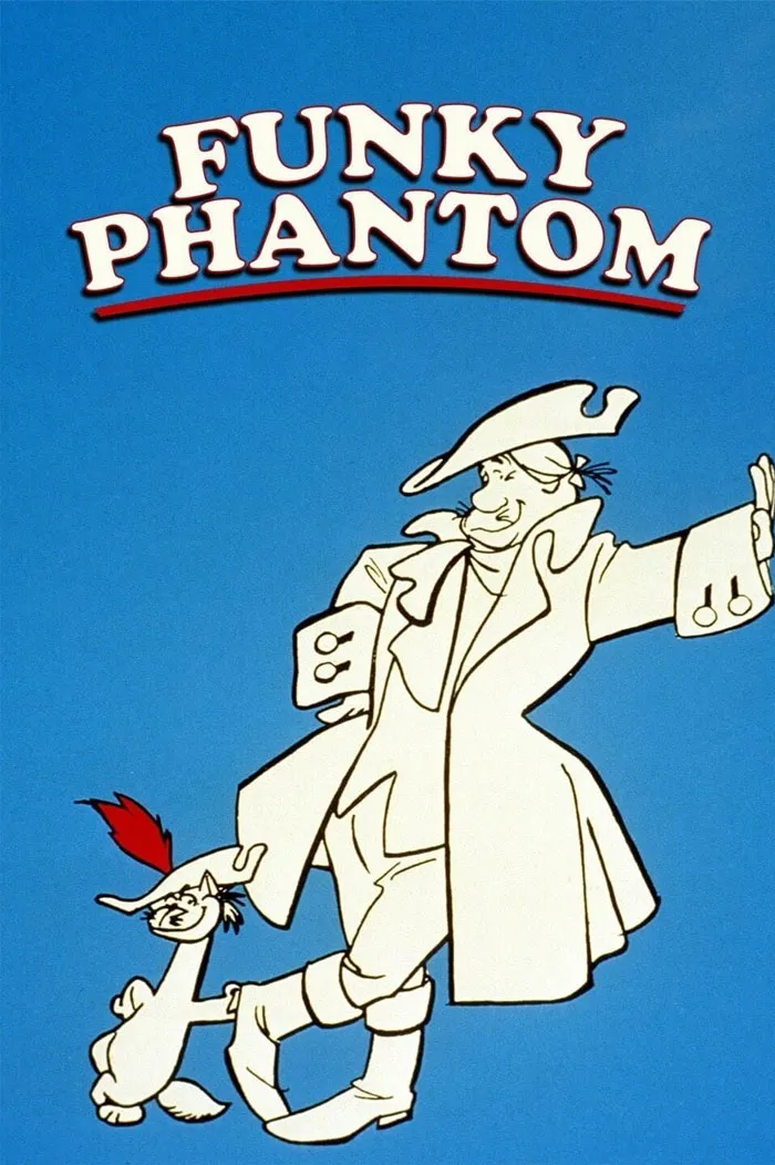 Funky Phantom cartoon characters striking a playful pose on a blue background.