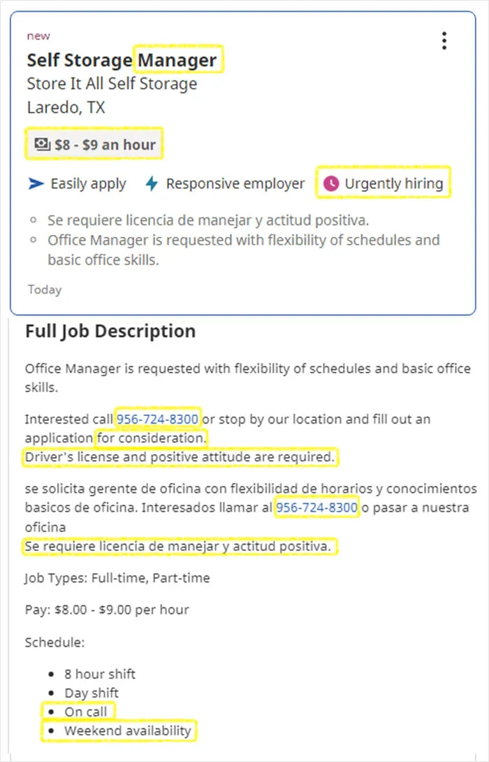 $8-9/Hr, Manager, Urgently Hiring, On Call, Weekends, English And Spanish, Drivers License, And A Positive Attitude Required For Consideration!
