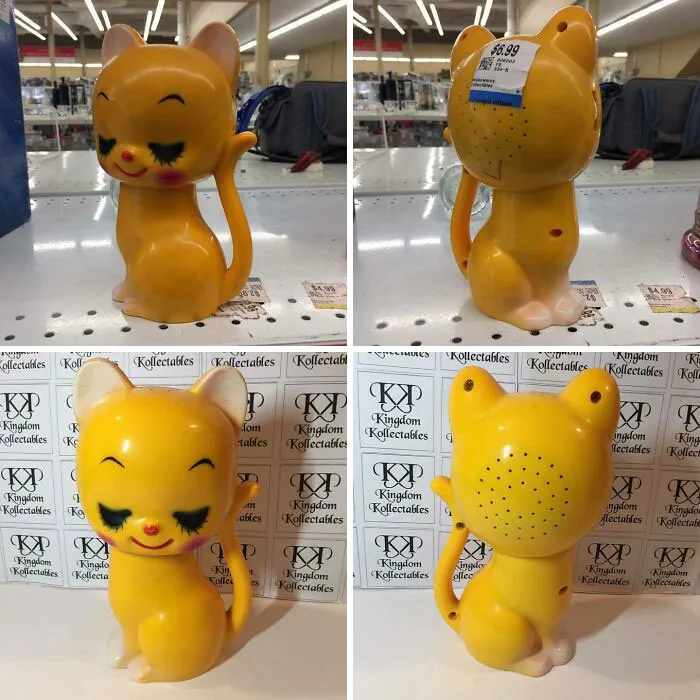 Vintage Cat Novelty Transistor Radio, Made In Hong Kong Circa 1970s For $6.99. This Thing Really Cleaned Up Well With Goo Gone & Microfibre Cloth. What A Score!
