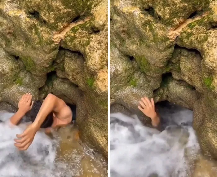 Man Goes In Narrow Underwater Cave