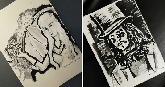 I'm An Artist From Finland And I Use Black Aquarelle To Paint Pop-Culture Villains (20 Pics)