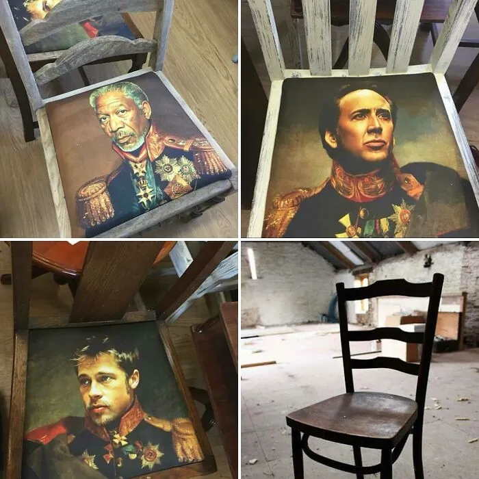 These Thrift Store Chairs Have Cushions With Celebrity Portraits On Them