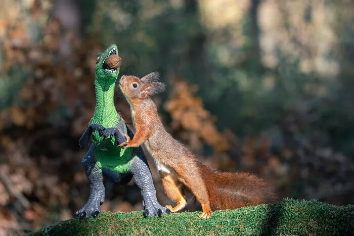 19 Pictures Of Squirrels Interacting With Dinosaurs Taken By Me