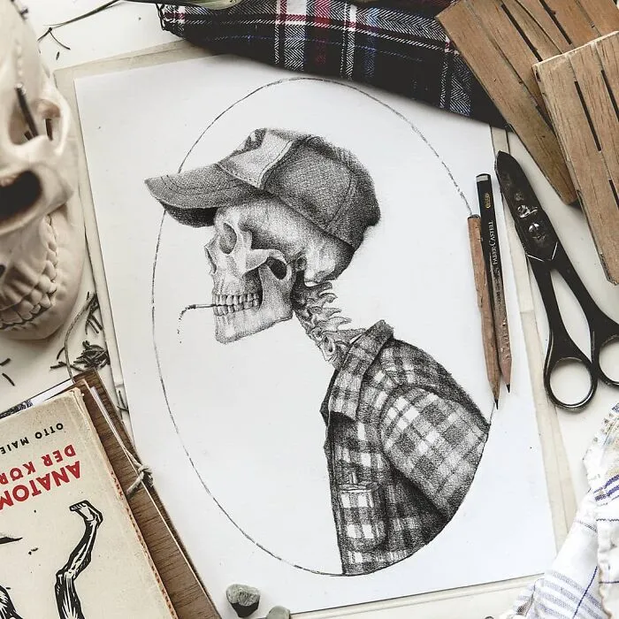 A Collection Of Pencil Drawings I Made Of Some Famous Movie Characters, Sculptures And Skulls (24 Pics)