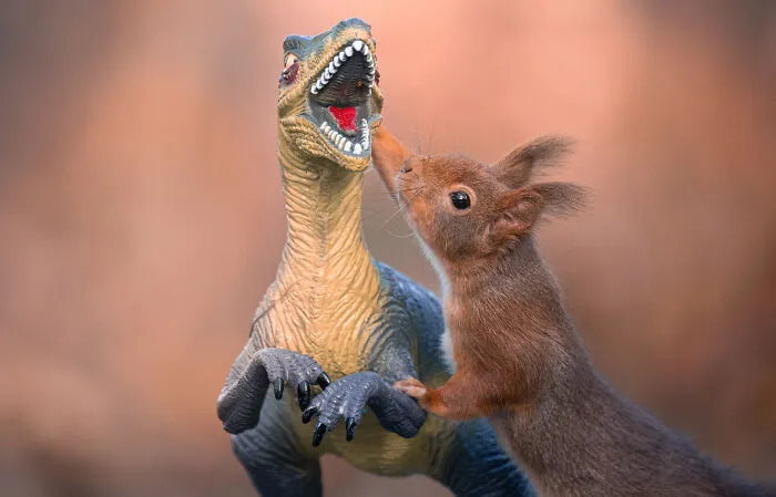 19 Pictures Of Squirrels Interacting With Dinosaurs Taken By Me