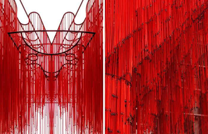"Memory Veil": 10,000 Strands Of Red String Beads Art Installation (20 Pics)