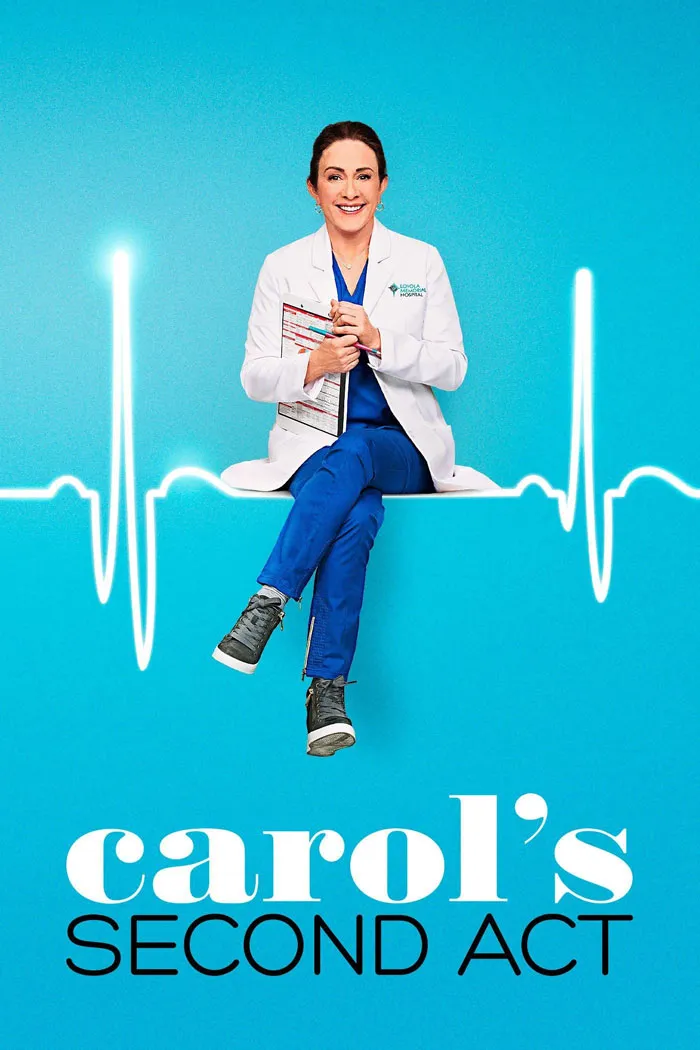 Doctor in white coat holding clipboard with heartbeat line on blue background.