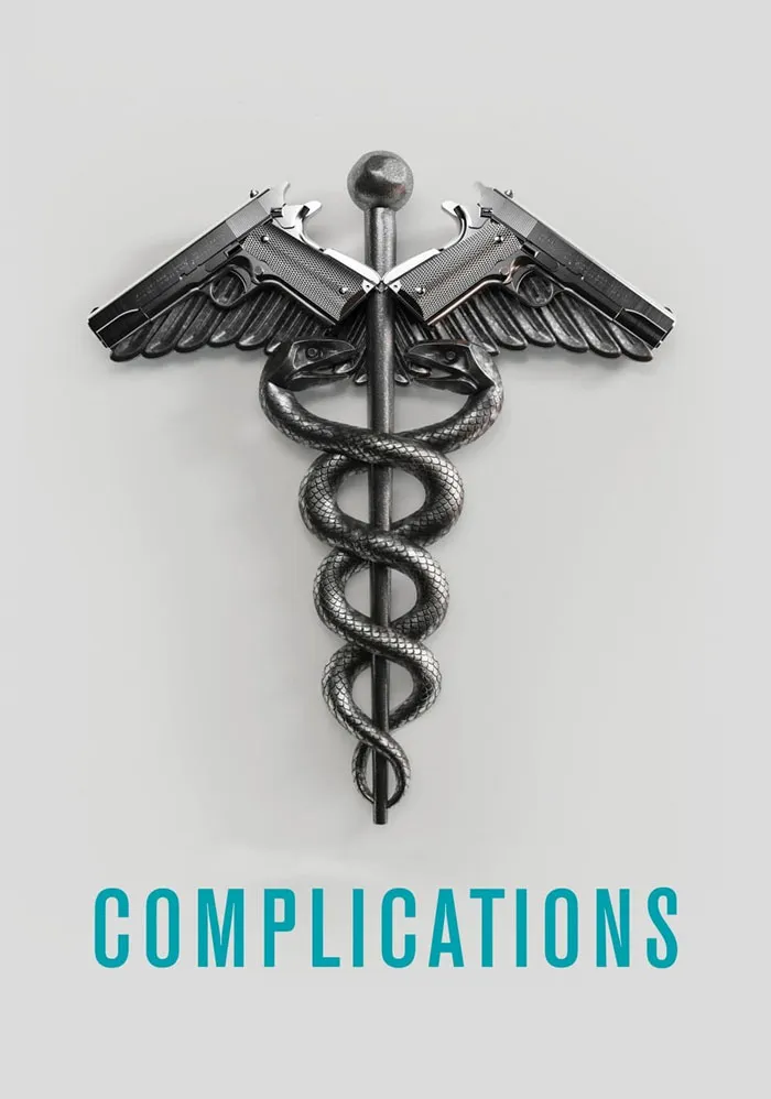 Caduceus symbol with guns replaces wings, highlighting themes of doctors and medical workers.