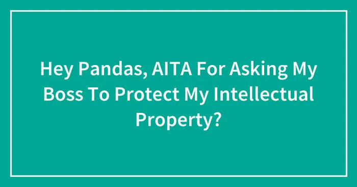 Hey Pandas, AITA For Asking My Boss To Protect My Intellectual Property? (Closed)