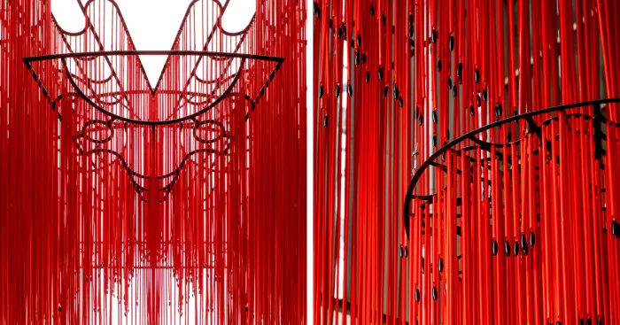 "Memory Veil": 10,000 Strands Of Red String Beads Art Installation (20 Pics)