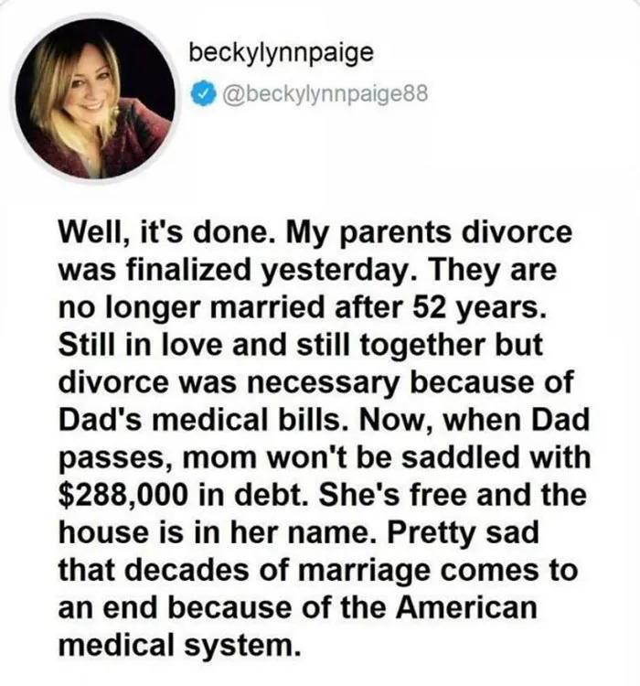 Wow. Medical Debt Causes Divorce Of Married Couple Of 52 Years