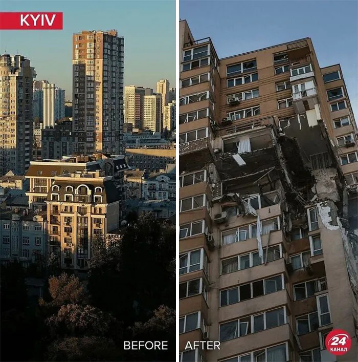 "Antes y después": 20 Imágenes devastadoras de Ucrania mostrando la veloz destrucción de la guerra
