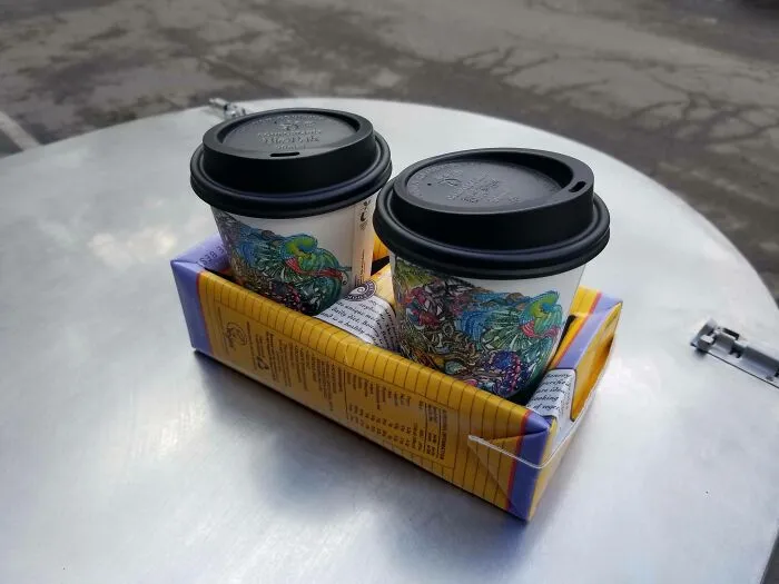 I Run A Small Coffee Cart; Just Discovered You Can Use Old Cartons As Coffee Trays!
