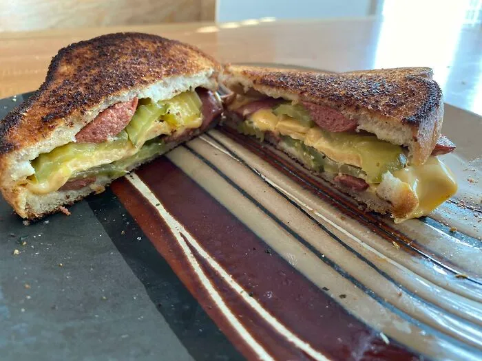 Broke Till Payday. Hot Dog And Pickle Grilled Cheese