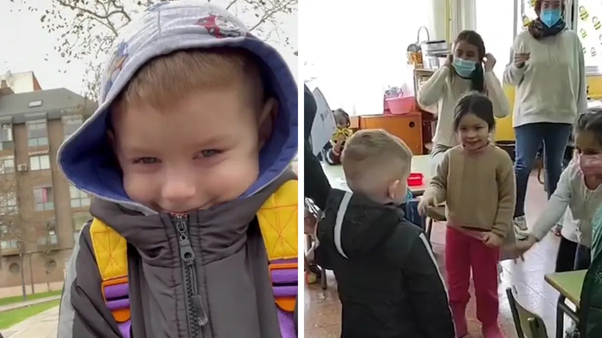 In A Heartwarming Moment, Ukrainian Boy Is Hugged By New Spanish Classmates On His First Day Of School