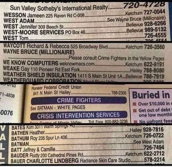 Before He Died, Adam West Lived In Ketchum, Idaho. This Is From The Ketchum Phone Book During That Time