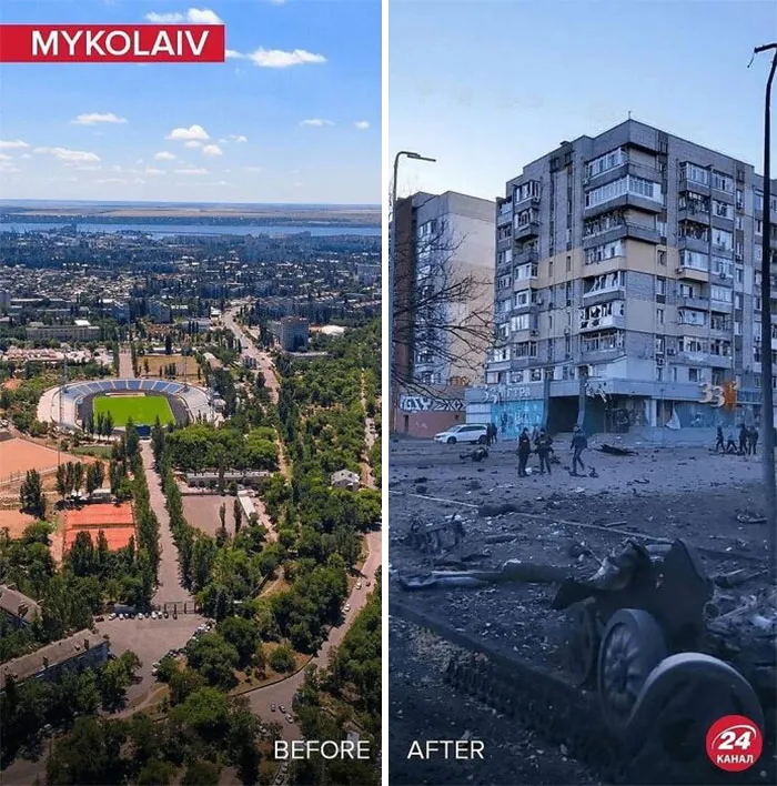 "Antes y después": 20 Imágenes devastadoras de Ucrania mostrando la veloz destrucción de la guerra