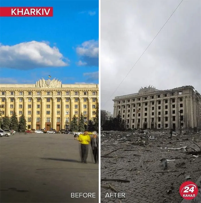 "Antes y después": 20 Imágenes devastadoras de Ucrania mostrando la veloz destrucción de la guerra