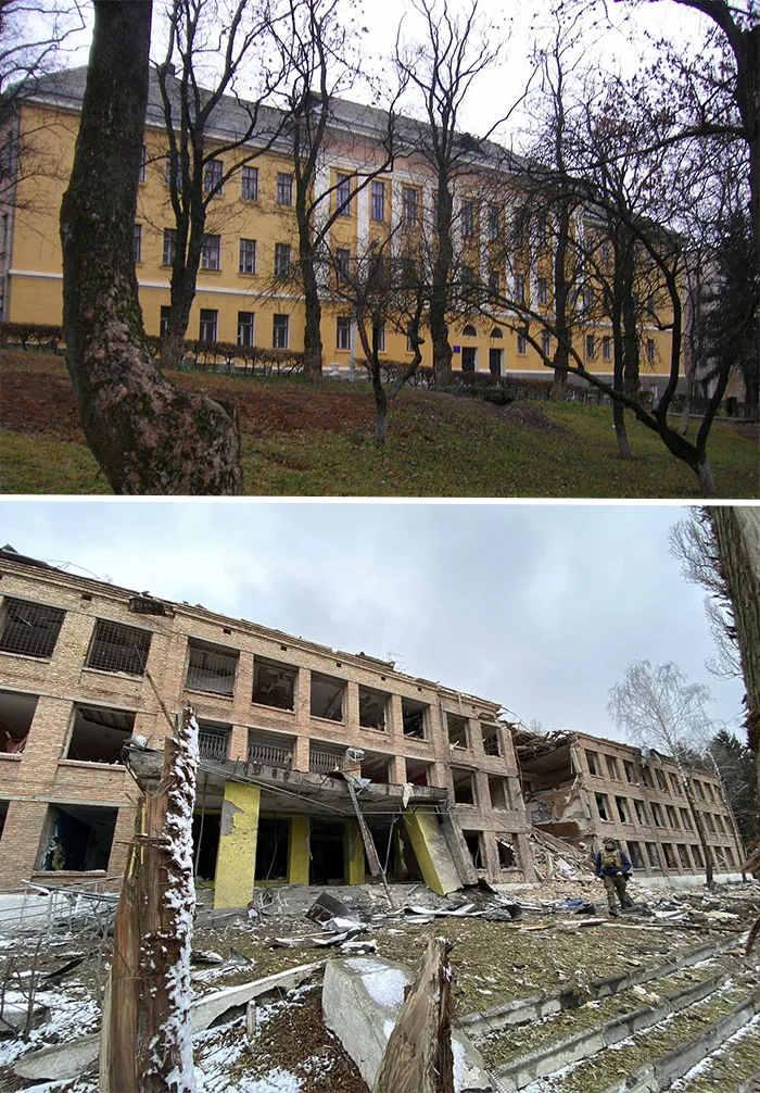 "Antes y después": 20 Imágenes devastadoras de Ucrania mostrando la veloz destrucción de la guerra