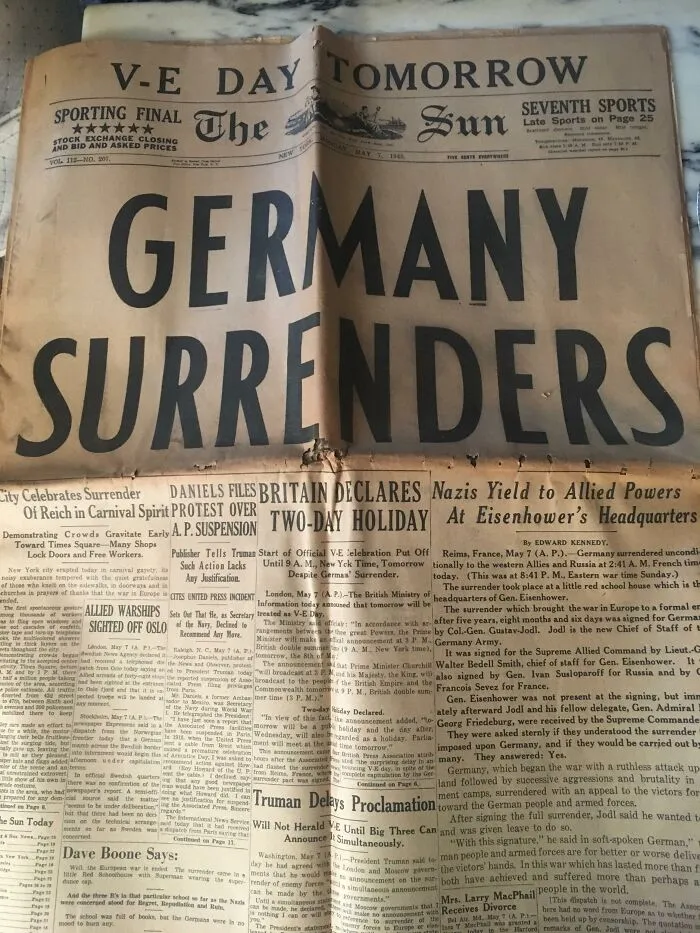This WWII Newspaper Of Germany’s Surrender Found In My Grandparent’s Attic