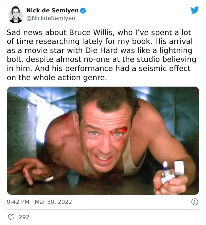 30 Reactions Celebrities Had When They Found Out Bruce Willis Had To Retire Due To Developing Aphasia