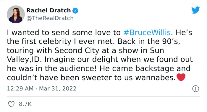 30 Reactions Celebrities Had When They Found Out Bruce Willis Had To Retire Due To Developing Aphasia