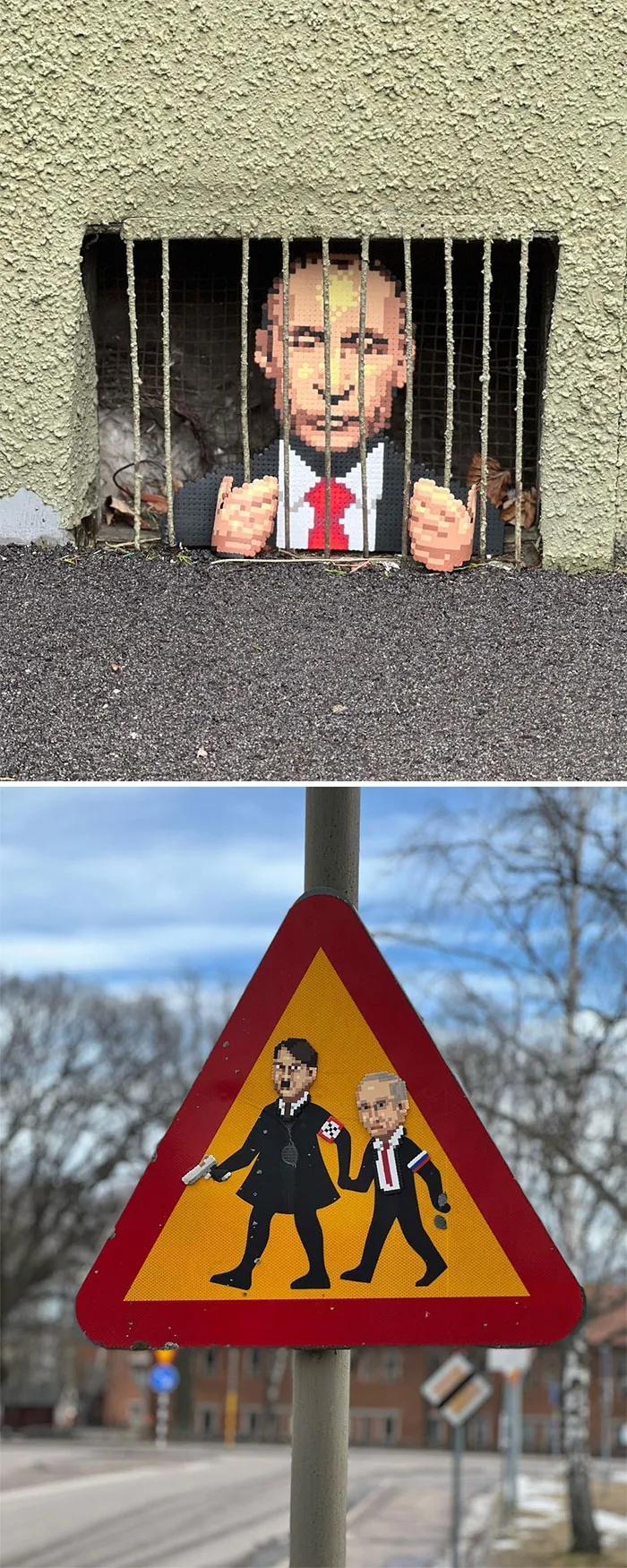 Arte callejero pixelado en Motala, Suecia
