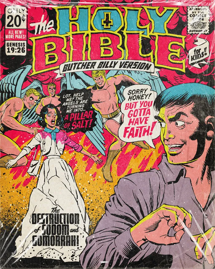 Collection Of The Creepiest Bible Stories As Vintage Comic Books I Created For Kids (18 Pics)