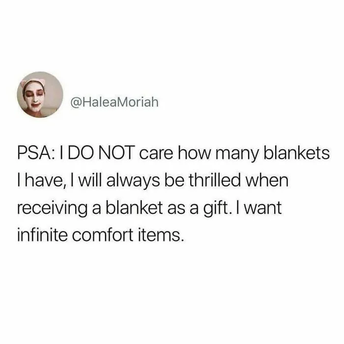 How The Hell Am I Supposed To Build My Blanket Fort Without All The Blankets 🤷‍♀️

what’s Your Go To Comfort Item That You Like To Receive As A Gift? 

- @therealjoirizarry 

📸 @haleamoriah 
.
.
.
.
.
#iamteamblanket #softblanketsarethebest #comfortzone #comfortgifts #warmblankethugs #ilikeblankets #sensoryseeker #softcuddly #anxietyrelief #howidealwithanxiety #dopamine #oxytocin #asafeplaceinsideyourhead